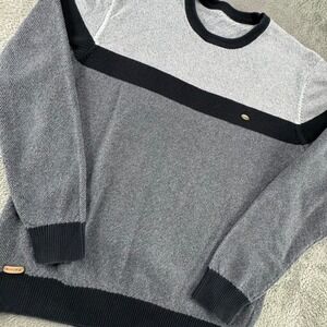 Aiopeson Sweater Mens Large Grey Black Excellent Colorblock Cotton Knit Pullover